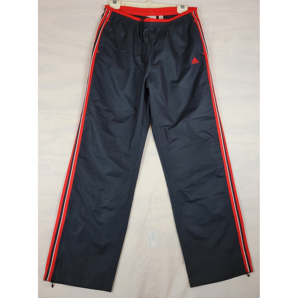Vintage 2005 Adidas Mens Track Pants Black Red Stripe Windbreaker M Drawstring